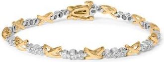House of Brilliance 10K Two-Tone Gold 1/2 Cttw Diamond Alternating 3 Stone and X-Link Bracelet in Yellow at Nordstrom