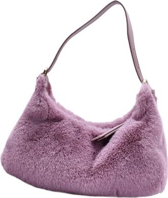 SOLUSTRE Women Shoulder Bag Crossbody Bag Plush Shoulder Pouch Purple Fashion Autumn Winter Soft Lady for Outdoor and Casual Use