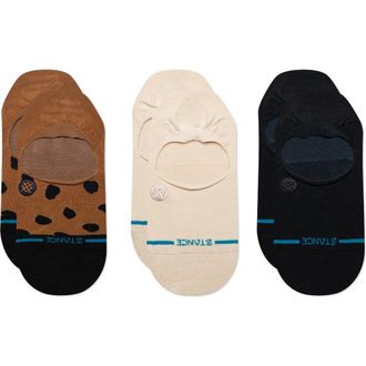 Stance Leopard Assorted 3-Pack Cotton Blend No-Show Socks in Brown at Nordstrom, Size Medium