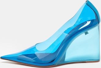 Amina Muaddi Blue Pvc Ane Wedge Pumps