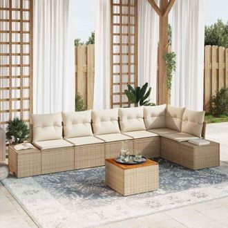 vidaXL Conjunto De Sof&aacute; De Jard&iacute;n 7 Pcs Beige, Blanco Vidaxl