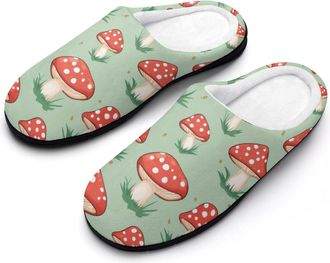 Generic Mushroom Pattern Cotton Slippers for Women Indoor Outdoor Slipper Slip-On Memory Foam Home Shoes