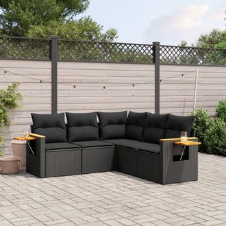 vidaXL Vidaxl - Set De Muebles De Jard&iacute;n 5 Pzas Y Cojines Rat&aacute;n Sint&eacute;tico Negro