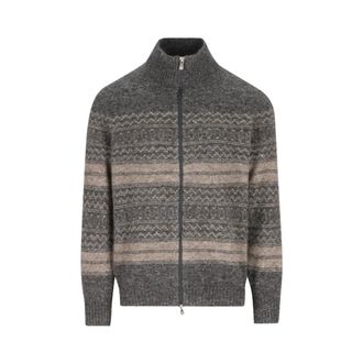 Brunello Cucinelli Fair Isle Zip Jumper - male - Brunello Cucinelli - Cardigans - Gray - XL - Knitwear