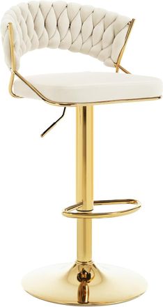 Woltu 1x Taburete De Bar De Cocina Alto, Giratorio Y Ajustable Con Reposapi&eacute;s Crema - Woltu