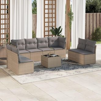 vidaXL Set De Sof&aacute;s De Jard&iacute;n 9 Pzas Con Cojines Rat&aacute;n Sint&eacute;tico Beige Vidaxl