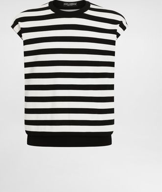 Dolce & Gabbana Sleeveless Cotton Kimono With Striped Inlay - Man Sweaters And Cardigans Black 46