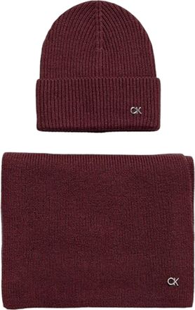 Calvin Klein Geribbelde Gebreide Muts Sjaal Set Bordeaux