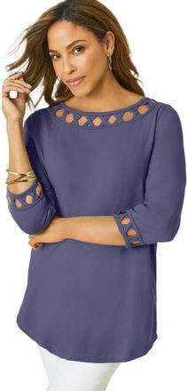 Jessica London Stretch Cotton Lattice Boatneck Tunic in Deep Dusk at Nordstrom, Size Medium