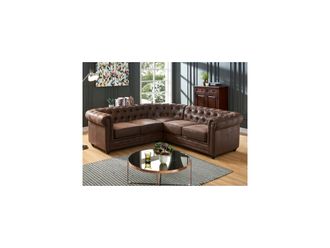 Vente-Unique Sofá rinconera CHESTERFIELD de microfibra con aspecto de cuero envejecido