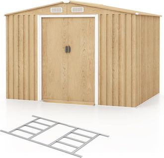Costway Casetas Metalicas De Jardin, Cobertizo Jardin Exterior Con Base De Fundaci&oacute;n, Casa De Herramientas De Metal Galvanizado Con 4 Ventilaciones, Puertas C