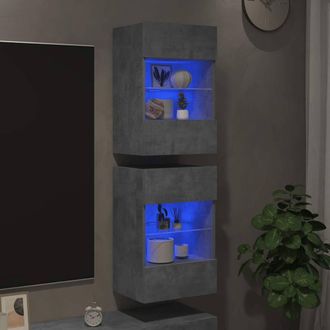 Berkfield Home TV Wall Cabinets with LED Lights 2 pcs Concrete Grey 40x30x60.5 cm