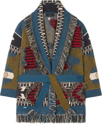 Alanui Bold Eclectic Knit Sweater With Shawl Collar
