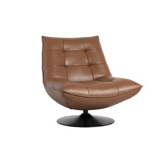 Miliboo Sill&oacute;n Giratorio De Cuero Marr&oacute;n Y Metal Negro Huxley