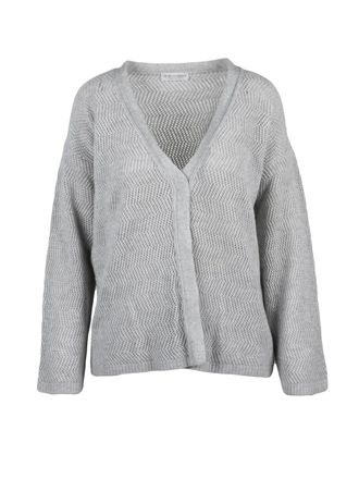 Le Tricot Perugia Light Grey Classic V-Neck Wool-Silk-Cashmere Cardigan