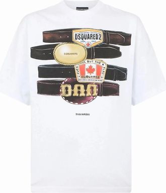 Dsquared2 Mens Iconique Belt Loose Fit Tee White - Size: 36