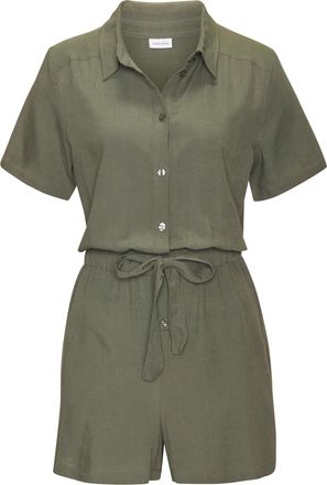 Lascana Kurzoverall LASCANA, Damen, Gr. 34, N-Gr, gr&uuml;n (khaki), Web, Obermaterial: 58% Viskose, 28% Baumwolle, 14% Leinen, unifarben, figurumspielend kurz, oh