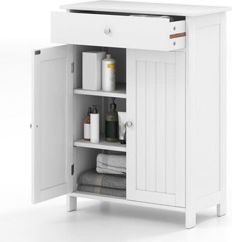 Costway Bathroom Floor Cabinet Freestanding Storage Organizer w/2 Doors-White
