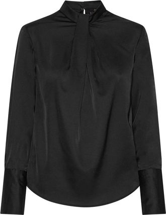 Karmamia Elegante Zwarte Blouse met L&aelig;g Detail - Dames - Blouses - Zwart - XL - Polyester - Overhemden
