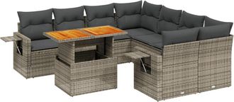 vidaXL Vidaxl - Set De Sof&aacute;s De Jard&iacute;n Con Cojines 9 Pzas Rat&aacute;n Sint&eacute;tico Gris