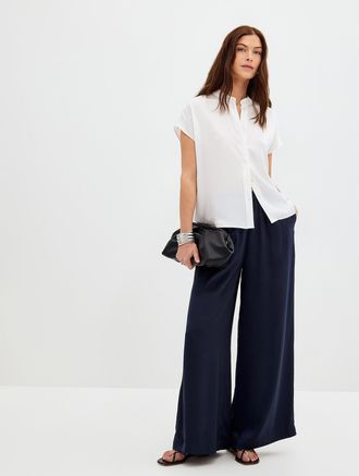 Contemporaine Womens Elastic waist satiny pant Fit: Wide leg, high rise