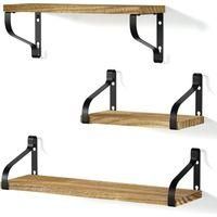 OEM Juego De 3 Estantes De Pared Flotantes De Madera Y Hierro, Carga M&aacute;xima De 20 Kg Para Sala De Estar, Dormitorio, Oficina, Ba&ntilde;o O Cocina, Color Negro C