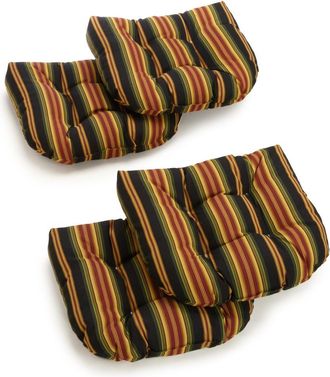 Blazing Needles 19-inch U-Shaped Spun Polyester Outdoor Tufted Dining Chair Cushions (Set of 4)