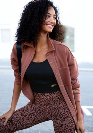 Buffalo Blusenshirt BUFFALO, Damen, Gr. 32/34, braun, Web, Obermaterial: 60% Baumwolle, 40% Polyester, unifarben, figurumspielend h&uuml;ftbedeckend, mit Knopf 1-K