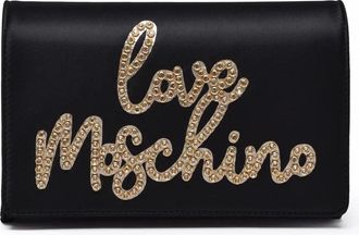 Love Moschino Black Satin Logo Shoulder Bag