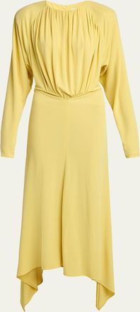 Stella McCartney Gathered Long-Sleeve Midi Handkerchief Dress