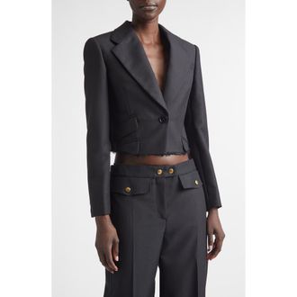 Alexander McQueen Pagoda Wool & Mohair Crop Jacket in Black at Nordstrom, Size 8 Us