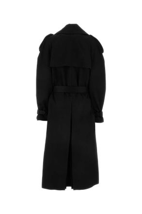 Saint Laurent Womens Black Cotton Trench Coat Noir Exterior
