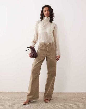 Asos Pantaloni cargo color caffellatte con cuciture sulle ginocchia-Marrone