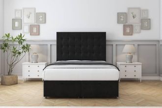 Comfort Beds Savannah Plush Ottoman Bed Set With 26 Strutted Headboard in Black | Size: Super King