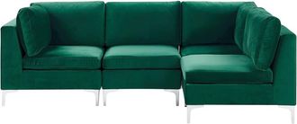 Beliani Sof&aacute; modular esquinero 4 plazas terciopelo verde izquierda