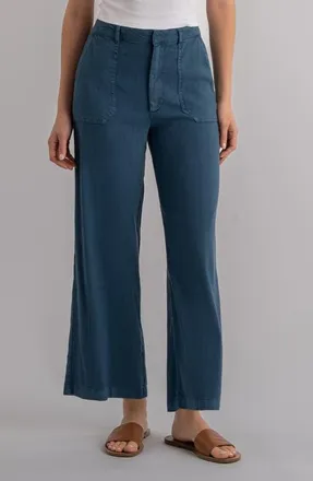 Kut from the Kloth Topaz High Waist Crop Wide Leg Linen Blend Pants in Coastal Blue at Nordstrom, Size 10P