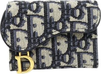 Dior Pre-owned Wallets, female, Blue, Size: ONE SIZE Pre-owned Oblique Saddle Compact Wallet Canvas Calf