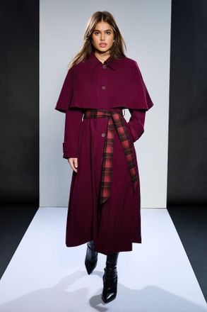 Wallis Womens Runway 1.8.18 Belted Cape Coat - Berry - Size 14 UK