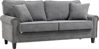 HOMCOM Homcom - sof&aacute; de 3 plazas sof&aacute; de sal&oacute;n moderno tapizado en poli&eacute;ster con 2 cojines ribete de cabeza de clavo y patas de madera de caucho 196x80,5x89