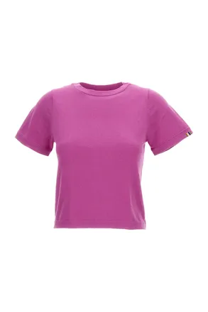 Extreme Cashmere Cropped Boxy Oleander Pink T-Shirt with Cashmere Blend