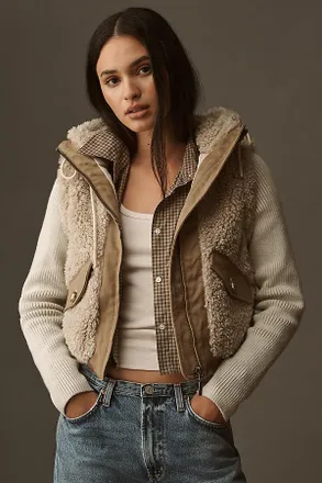 Pilcro Hooded Sherpa Fleece Sweater Jacket
