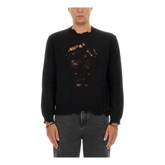 Alexander McQueen Jersey de Cuello Redondo con Calavera y Efecto Desgastado - Knitwear - Hombre - Negro - L