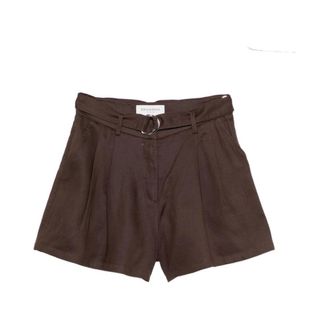 Ermanno Scervino Korte Broeken, Dames, Bruin, M, Leer, Belted Pleated Shorts