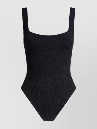 Hunza G high-cut leg square neckline textured fabric