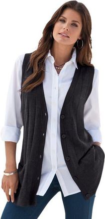 Roaman's Plus Size Drop Needle Vest Lightweight Sweater Knit in Black at Nordstrom, Size Medium