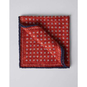 Brunello Cucinelli Mens Carrot Navy Silk Patterned Pocket Square