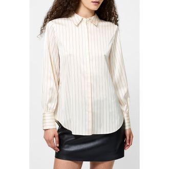 French Connection Pinstripe Satin Shirt in Porcelain Cream-Black at Nordstrom Rack, Size X-Small