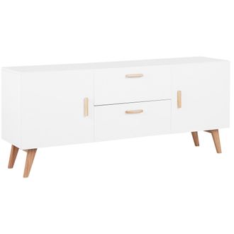 Beliani Beliani - Aparador Blanco 2 Cajones 2 Armarios Patas De Madera De Roble Estilo Moderno Escandinavo Meet Ii