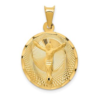 Diamond2Deal 14k Yellow Gold Polished Diamond-cut Corpus Circle Pendant