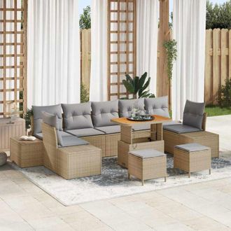 vidaXL Vidaxl - Conjunto De Sof&aacute; De Jard&iacute;n Con Coj&iacute;n 10 Pcs Beige Polirat&aacute;n